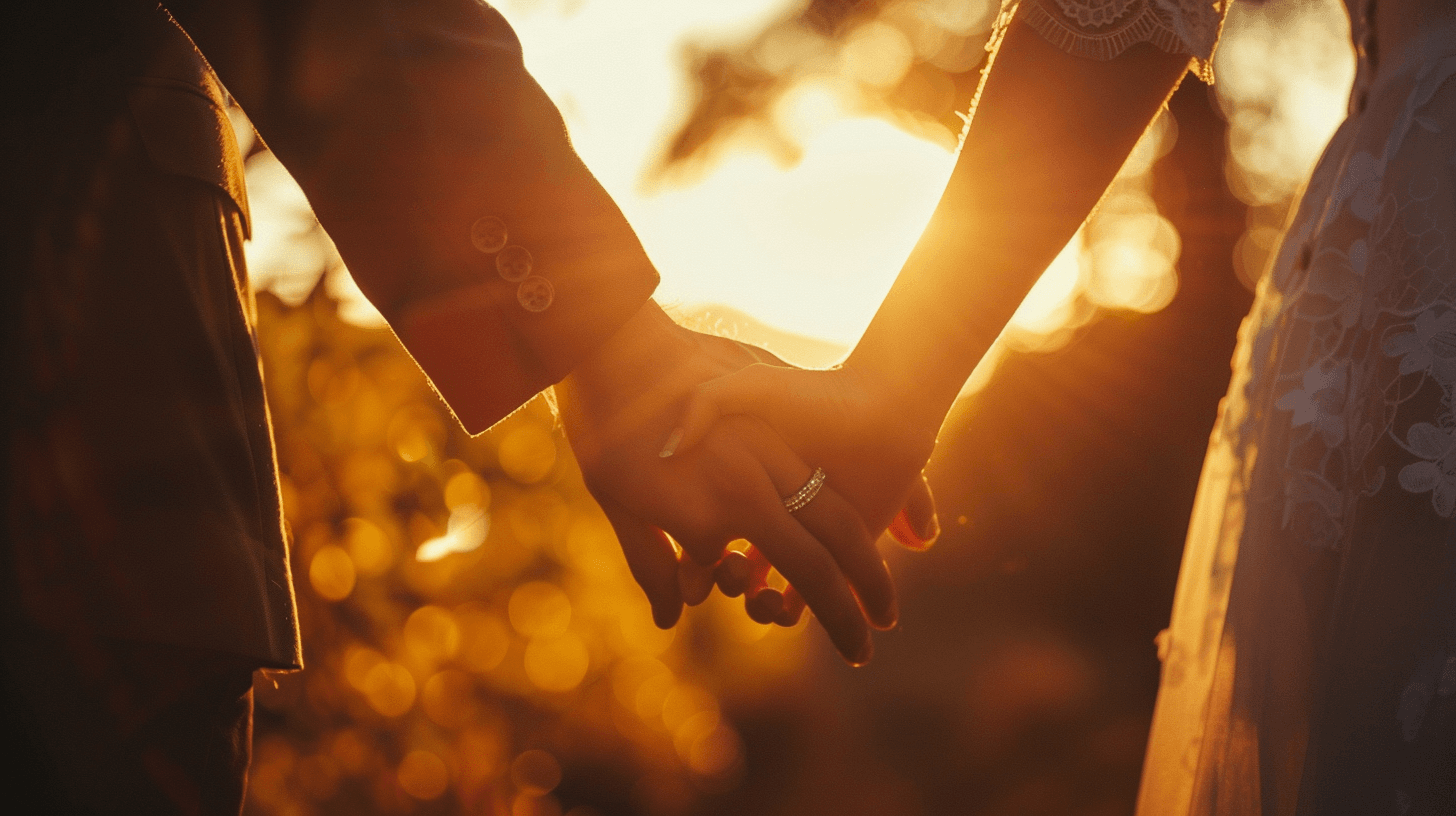 Romantic anniversary celebration with couple holding hands